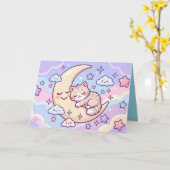 Carte Chaton de Lune Endormi (Fleur jaune)