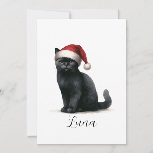 Carte Chaton de Noël en Aquarelle avec Chapeau de  (Devant)