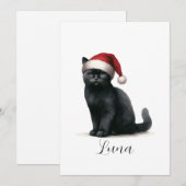 Carte Chaton de Noël en Aquarelle avec Chapeau de  (Devant / Derrière)