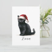 Carte Chaton de Noël en Aquarelle avec Chapeau de  (Debout devant)