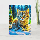 Carte Chaton de Noël Jouer dans la neige (Devant)