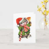 Carte Chaton de Noël Vintage (Fleur jaune)