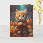 Carte Chaton Doux Cosy, Chat Tabby Cute, Halloween (Fleur jaune)