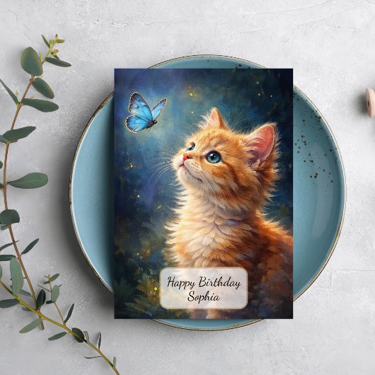 Carte Chaton et papillon bleu