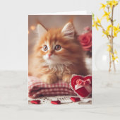 Carte Chaton ginger de la Saint-Valentin (Fleur jaune)