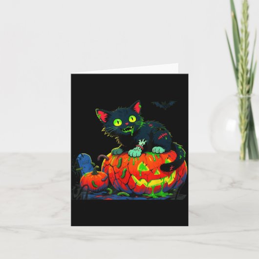 Carte Chaton Halloween Citrouille Chat Noir (Devant)