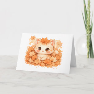 Carte Chaton Kawaii de Feuille d'Automne – Chat d'Automn