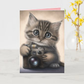 CARTE CHATON MIGNON AUX YEUX ÉLEVÉS POUR LA SAINT-VALENT (Fleur jaune)