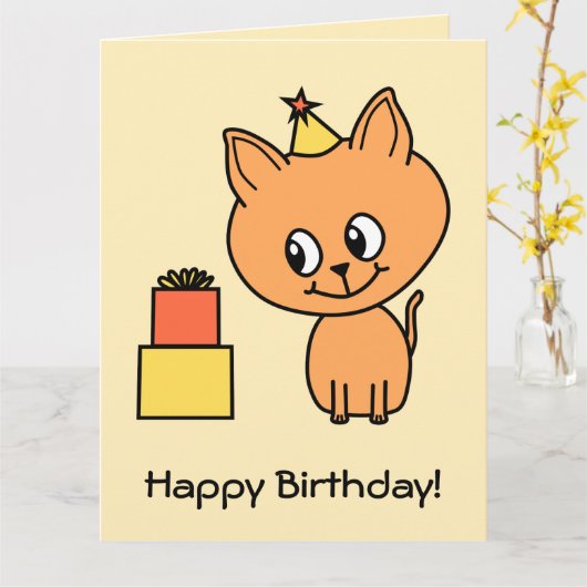 Carte Chaton mignon de gingembre utilisant un chapeau (Fleur jaune)