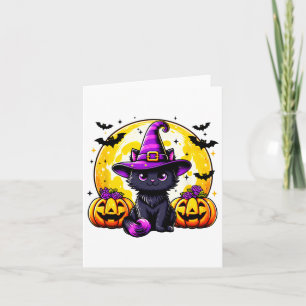 Carte Chaton noir Citrouille Chapeau de Sorcière Saison