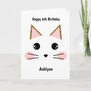 Carte Chaton rose et or 6e anniversaire