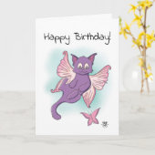 Carte Chaton volant rose Joyeux anniversaire (Fleur jaune)
