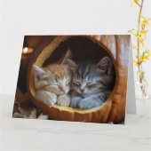 Carte Chatons Coquets Blottis dans une Citrouille (Fleur jaune)