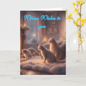 Carte Chatons Coquets Vœux D'anniversaire (Fleur jaune)
