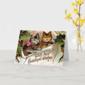 Carte Chatons de Noël, illustration vintage, (Fleur jaune)