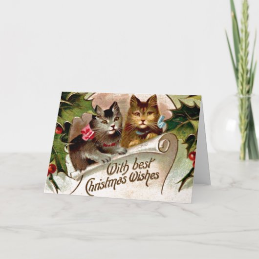 Carte Chatons de Noël, illustration vintage, (Devant)