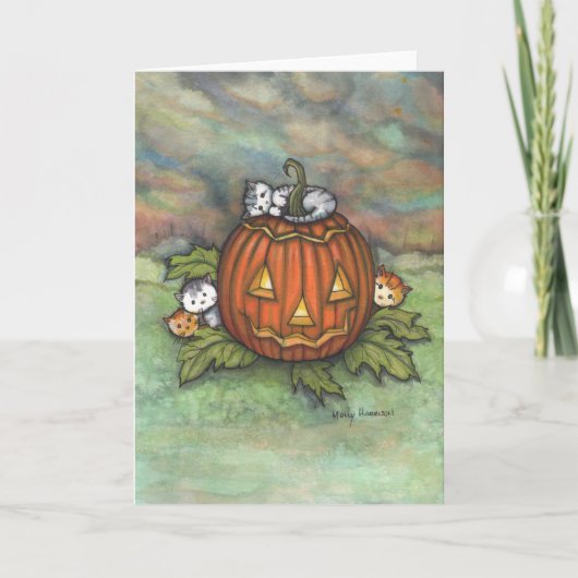 Carte Chatons farceurs d'Halloween et citrouilles (Devant)