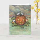 Carte Chatons farceurs d'Halloween et citrouilles (Fleur jaune)