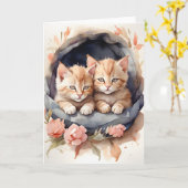 Carte Chatons frères tabby aquarelle fleurs blanc (Fleur jaune)
