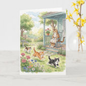 Carte Chatons qui jouent au chat perché (Fleur jaune)