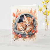 Carte Chatons tabby aquarelle dormant Fleurs Blanc (Fleur jaune)