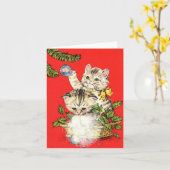 Carte Chatons vintages avec ornement de Noël (Fleur jaune)