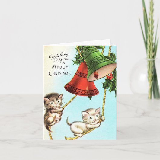 Carte Chatons vintages Et Cloches Noël (Devant)