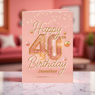 Carte Chatoyant Chic Blush rose et or 40e anniversaire