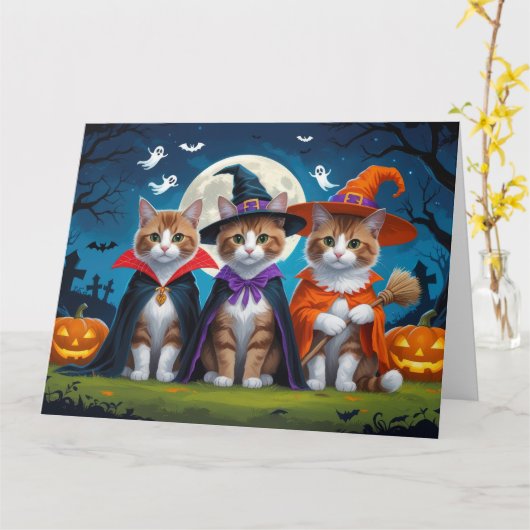 Carte Chats abyssins citrouille Halloween drôle (Fleur jaune)