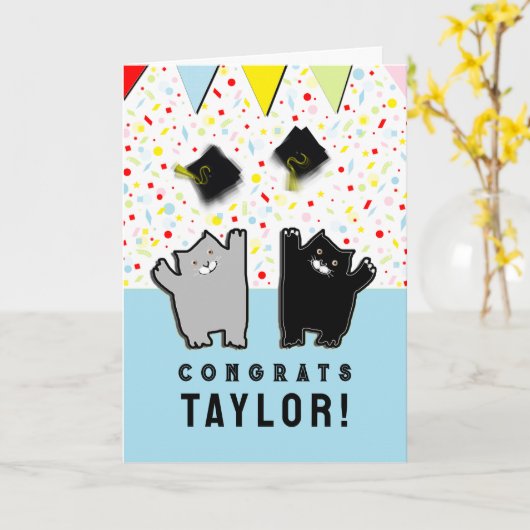 Carte Chats amusants (Fleur jaune)