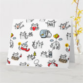 Carte Chats amusants, lait et magie. (Fleur jaune)