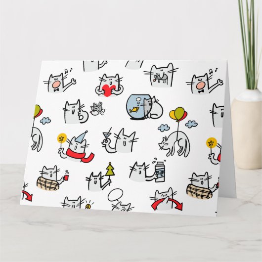 Carte Chats amusants, lait et magie. (Devant)