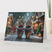 Carte Chats Angora Turcs Noël Neige Fêtes (Devant)