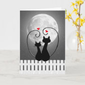 Carte Chats Anniversaires Avec Coeurs Sur La Clôture (Fleur jaune)