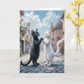Carte Chats Anniversaires Dansant Sur Cobblestone Street (Fleur jaune)