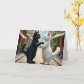 Carte Chats Anniversaires Dansant Sur Cobblestone Street (Fleur jaune)
