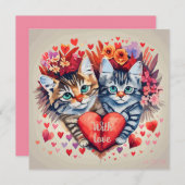 Carte Chats avec coeur (Devant / Derrière)