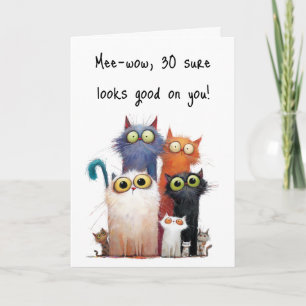 Carte Chats biscornus aux grands yeux Salutation de 30e