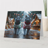 Carte Chats Bleus Russes Noël Neige Fêtes  (Devant)