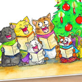 Carte Chats chantant Noël