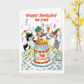 Carte Chats chantants de bande dessinée Spécifique à l'â (Fleur jaune)