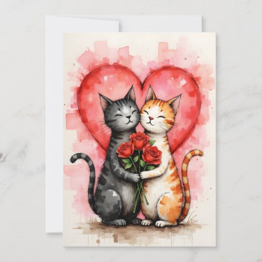 Carte Chats charmants pour la Saint-Valentin avec des cœ (Devant)