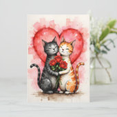 Carte Chats charmants pour la Saint-Valentin avec des cœ (Debout devant)