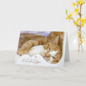 Carte Chats d'anniversaire au lit (Fleur jaune)