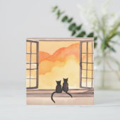 Carte Chats dans la fenêtre | Silhouette de l'aquarelle  (Debout devant)