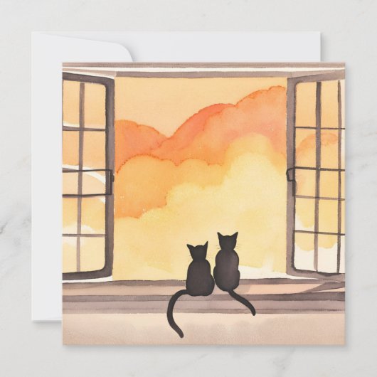 Carte Chats dans la fenêtre | Silhouette de l'aquarelle  (Devant)
