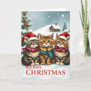 Carte Chats dans l'attirail hivernal Preppy et Noël Casq