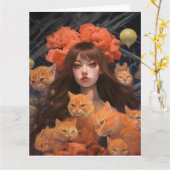 CARTE CHATS DE CHAT FILLE & GINGER ANNIVERSAIRE GRANDE C (Fleur jaune)