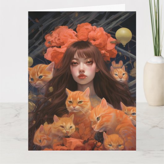 CARTE CHATS DE CHAT FILLE & GINGER ANNIVERSAIRE GRANDE C (Devant)