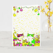 Carte Chats de fête avec des cadeaux (Fleur jaune)